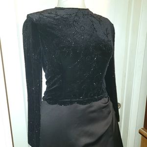 Jianini black satin velvet formal beaded gown16